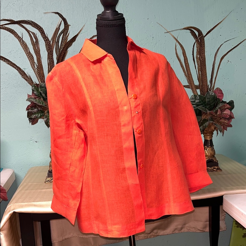 Ellen Tracy Vibrant Orange Button-Down Shirt
